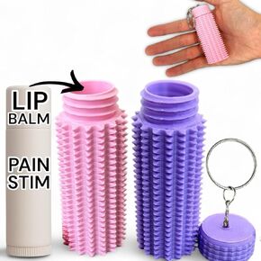 Pain Stim Lip Balm Holder Fidget Toy – Spiky Keychain Compatible with Chapstick – Sensory Grippie for Anxiety, ADHD, Autism – Discreet Stim Toy for Adults (2 Pack)