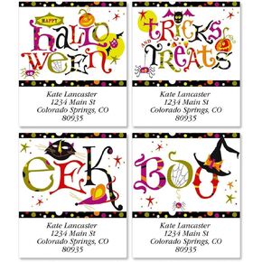 صور ملونة Hey Boo Deluxe Formanced Address Labels (4 Designs) - مجموعة من 144 ، ملصقات ذاتية لاصقة ، 1 1/8 "× 2 1/4"