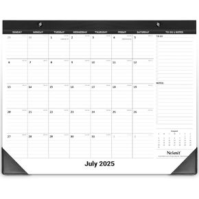 Nekmit Desk Calendar 2025-2026, Yearly Monthly Desk Pad Calendar for Planning, Ruled Blocks, July 2025 - December 2026, 14" x 11", Black (White)