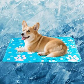 Starry Upgrade Self-Cooling Mat for Dogs Blue Ice Silk Cooling Mat,28'' x 22'' Thin Washable Cooling Pet Pad for Portable & Washable Pet Pad for Indoor, Outdoor, Kennel/Sofa/Bed/Floor/Car (Blue)