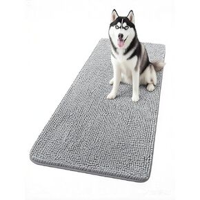 40 X 20 in Non-Slip Washable Dog Door Mat, Ultra fine Fiber Pet Door Mat, Quick Drying Chenille Pet Door Mat, Machine Washable Indoor and Outdoor Rug (Grey, 40 X 20 in)