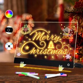 LED Note Board with Colors, 11.8"X7.9" 4 Modes &6 Colors Acrylic Dry Erase Board with Light, Include Adapter, Hanging Chain, Led Drawing Board for Kids with Stand, 7 Markers