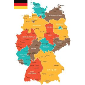 Laminated Germany Travel Map with Cities - World Map Poster for Wall Art - Dry Erase - 16x24