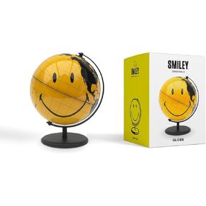 Suck UK Smiley Face World Globe | Office Accessories | Smiley Face Desk Decor & Office Desk Accessories | Office Desk Decor & Bookshelf Decor | For Children & Kids | Yellow