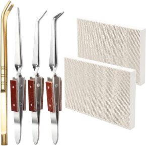 6 Pcs Jewelry Soldering Kit Include 2 Honeycomb Soldering Block 1 Copper Tongs 3 Soldering Tweezers, Ceramic Soldering Boards Solder Plate Jewelers Making Melting Casting Tools Supplies