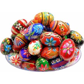 Polish Easter Hand Painted Wooden Eggs (Pisanki) Decorative Eggs for Easter Set of 6 Medium Eggs