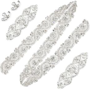 5 Pcs Crystal Rhinestone Applique Silver Wedding Applique Iron on Rhinestone Sash Applique Rhinestone Hair Applique for Bridal Wedding Dress Clothes Shoes(Elegant Style)