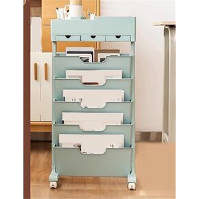 6-Tier Mobile Bookshelf with Lockable Wheels - Rolling File Cart with 3 Drawers, Narrow Storage Shelf for Stationery and Books, Perfect for Study or Living Room Organization