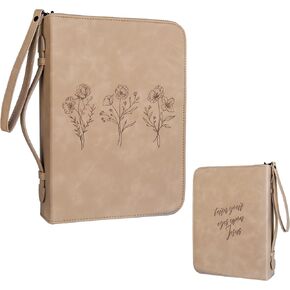 Bible Cover Case for Women, Bible Case, Trio Floral, Vegan Leather, Bible Cases for Woman, w/Detachable Wristlet Strap, Minimalist Design, Debossed Bible Cover Case