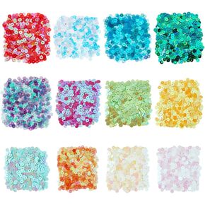 DICOSMETIC 6000Pcs 12 Colors Small Clear Sequins Bulk 5mm PVC Loose Sequins Flat Round Paillette Flat Round Sewing Paillette for DIY Garment Shoe DIY Craft Accessories, Hole: 1mm