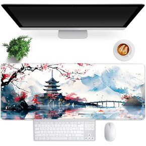 MEWOOCUE® Gaming Mouse Pad for Desk,Large Cherry Blossom Mousepad Laptop,Japanese Anime Mouse Mat,Long XXL Waterproof Keyboard Pads,Big Non-Slip Mousepads for Game Office Home（31.5 x 11.9 in）