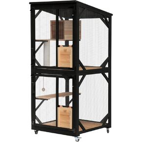 4 Tiers 70.9" H Cat Catio Cat House Outdoor Enclosure Window Large Outside Patio with Removable Floor, Scratching Post Sisal Ball 4 Wheels Waterproof Roof