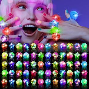 100 Pack LED Light Up Rings, Glow in the Dark Party Supplies, 6 Style Flashing Glow in the Dark Rings for Adults & Kids Birthday Party Favors,Classroom Prizes,Concert,Goodie Bag Fillers, Raves