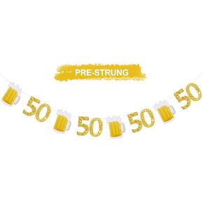 Pre-Strung Happy Birthday Beer Banner ,30th Happy Birthday Party Supplies,Cheers to 30 Decor,NO DIY Birthday Sign Photo Prop Decorations(Glitter Gold)