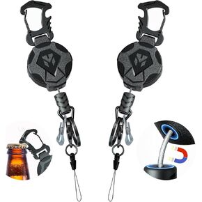 2 Pack Heavy Duty Retractable Keychain with Magnetic, Tactical ID Badge Holder Reel, Sturdy and Durable Key Chain with 31.5" Steels Retractable Cord, Key Ring and Lobster Claw Clasp, 9.0oz