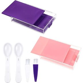 Oruola 2pcs Rhinestone Tray, Diamond Art Trays with Lids, Diamond Art Trays with Brush & Spoon Help Beads Line up, Rhinestone Tray Sorter for DIY Art Craft Supplies (Pink & Purple)