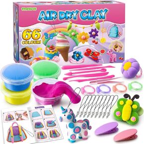 طقم طين جاف في Essenson Air ، 66 ألوانًا لصنع المجوهرات مع طين النمذجة ، مجموعة Craft Kit للأطفال ، مشاريع مدرسية للفنون والحرف اليدوية ، هدية حرفة مثالية للأطفال