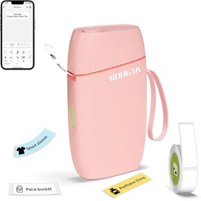 Rongta Mini Label Maker Machine with Tape, Bluetooth Label Printer R5, Portable Wireless Sticker Labeler with Multiple Templates for Office Organization Home Kitchen School (Pink)