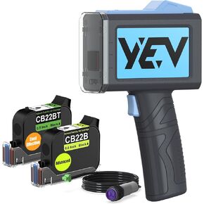 Handheld Printer VP127 (Blue) Bundle with 1-Pack CB22B and 1-Pack CB22BT Original Solvent Fast Dry Black Ink Cartridge use for Code Date Logo Text Printing