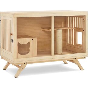 Lovupet Wooden Cat House Villa ، تلفزيون شكل شقة القط الفاخر مع الخدش بوست وباب الهروب ، قفص القطط الداخلية CT55