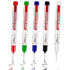 Long Head Deep Hole Marker,2025 Upgrade Permanent Markers Carpenter Marker Pens Deep Hole Carpenter Ink for Builders Construction,5 Colors