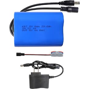 KBT 5V 4Ah Battery Pack with Charger & DC5521 Connector Cable for 5Volt Devices RC Car, Robot, DIY, LED Light Strip