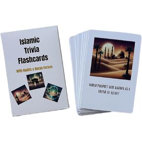 Deen Supplies Islamic Trivia Cards 100 Engaging Questions & Answers with Quranic and Hadith References | Perfect for Learning, Family Game Nights, and Islamic Gifts | All Ages, Minimalist Style