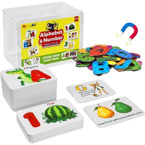 Alphabets Flash Cards Set, Magnetic Letters Number Puzzle ABC Sight Words Matching Games for Kids 3-5, Toddler Preschool Montessori Educational Toys for 3+ Year Old