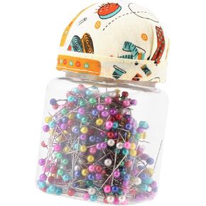 500Pcs Bead Needles Quilting Pins in Charming Orange Fabric Covered Pin Cushion Bottle for Sewing and Crafting