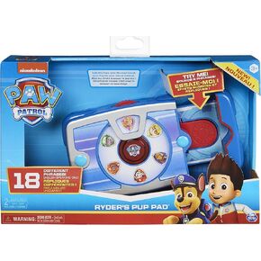 تتضمن Paw Patrol ، وسادة الجرو التفاعلية لـ Ryder مع 18 صوتًا ، للأطفال الذين تتراوح أعمارهم بين 3 سنوات وما فوق ، ورقة تعليمية واحدة
