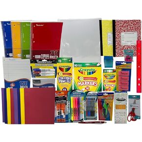 Wide Ruled Back to School Supplies Bundle for Elementary 3rd 4th 5th Grade Students - Binder, Pens, Pencils, Crayola Markers-Crayons, Folders, Notebooks, Scissors, Erasers, Glue +More