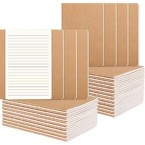 48 Pack مبطن دفتر اليومية Kraft Brown Coverned Notebooks للمسافرين ، والطلاب ، المكتب - دفتر ملاحظات التكوين دفاتر - حجم A5 ، 8.26 "x5.5" ، 64 صفحة مبطنة/32 ورقة
