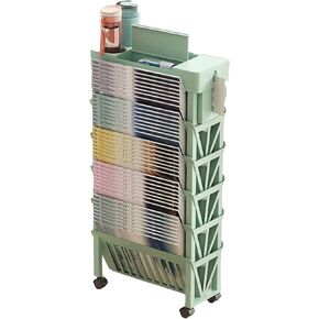 Movable Bookshelf Cart Rotatable and Detachable Plastic Multifunctional Roller Cart Tableside Bookshelf Desk Organizer with Wheels (Color : Green, Size : 37.8x18x77cm) (Green 37.8x18x77cm)