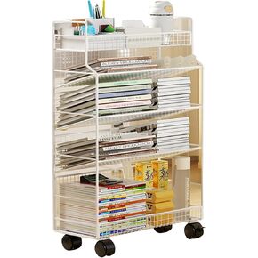 Rolling Book Cart, Movable Bookshelf Shelf Organizer, Multi-Layer Capacity Rotatable Metal Practical Rolling Organizer with Wheels (Color : Black, Size : 40x22x60cm) (White 40x22x60cm)