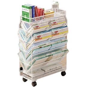 Metal Mobile Bookshelf Cart, 6-Layer Mobile Bookshelf with Wheels, Rolling Bookshelf Cart Office Paper Organizer, Suitable for Children's Rooms, Classrooms, Offices, Dormitories (Color : B