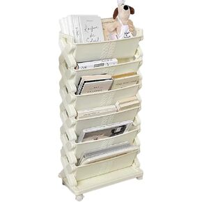 Movable Bookshelf Cart Rotatable Removable Plastic Multi-Layer Capacity Roller Cart Deskside Bookshelf Desk Organizer Belt (White 40x20.5x80cm)