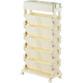 6-Layer Movable Bookshelf with Large Capacity, Rotatable and Detachable Plastic Practical Rolling Organizer, Mobile Bookshelf with Wheels, Rolling File Cart ()