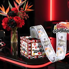 Casino Birthday Money Box for Cash Gift Pull, Casino Poker Surprise Money Gift Money Banks Boxes with Birthday Pull Out Card & 30 Pcs Bags for Las Vegas Game Night Party Supplies