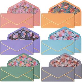 Colored Envelopes Letter Size, 30-Pack #10 Business Envelopes, 4 1/8 x 9 1/2 Inches, The Softbloom Tapestry, 6 Colors and Floral Designs