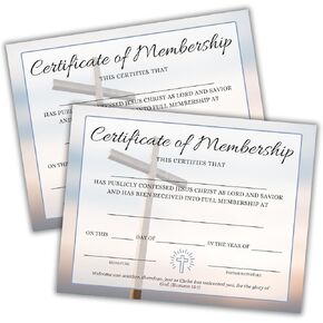 New Church Membership Certificate 30pk 8.5x11" Cross Modern Recognition to Frame Baptism Welcome Folder Dedication to Church Affirmation