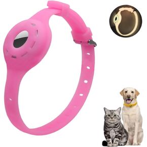 Airtag Protector Silicone Luminous Collar Adjustable Loss Prevention Eye-catching Pet Collar for Cats and Small Dogs(Pink)