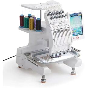 12 Needles Embroidery Machine, Home Computer Sewing Machine with Color Touch Screen, 1000rpm Automatic Color Changing Small Embroidery Machine for Hats, Clothing