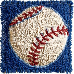 Cartoon White Baseball Latch Hook Kits Mini Rug Easy for Beginners DIY Crochet Yarn Needlework Hook and Latch Kit Printed Canvas Carpet Little Mat Home Christmas Decor 30x30cm
