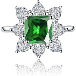 LRGKMCWTOB Silver Romantic Flower Zircon Ring Precision Cut Zircon 2 Ct Square-Cut Halo Ring Vintage Sapphire Topaz Emerald Fashion Jewelry Diamond Dazzling Ring Open Adjustable Ring(Red）