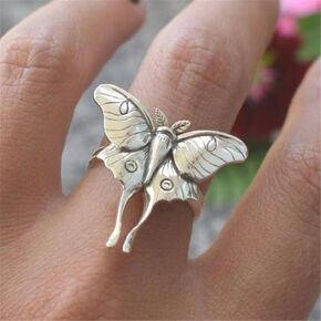 LRGKMCWTOB Vintage Stainless Steel Butterfly Ring Stainless Steel Retro Vintage Butterfly Style Wedding Promise Statement Anniversary Ring Butterfly Ring 925 Sterling Silver Butterfly Jewelry（Size 10）