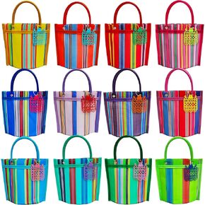 12 Mini Mercado Bags For Fiesta Mexicana Party Favors & Mexican Papel Picado Gift Tags