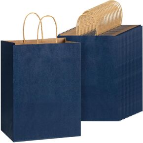 Mr. Pen- Paper Gift Bags with Handles, 32 Pack, 7.6" x 4.7" x 10.6", Navy Blue, Medium Size Craft Paper Bags with Handles Bulk, Blue Party Favor Bag