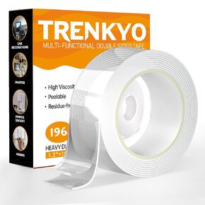 Double Sided Tape Nano Heavy Duty, 196 Inch x 1.2 Inch Extra Large Nano Adhesive Tape, Clear Strong Mounting Tape for Walls, Posters, Carpets, Crafts, Removable & Traceless