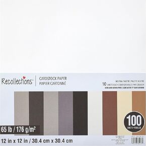 100 Sheets Neutral Palette 12" x 12" Cardstock Paper by Recollections - Acid and Lignin Free Paper for Scrapbooks, Arts & Crafts - 1 Pack