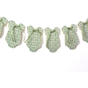 Olive Green Baby Shower Banner Decor,8 Elegant Greenery Botanical Bodysuits With Sage Bows,Clothesline Decor,Coquette Baby Shower (Green Banner)